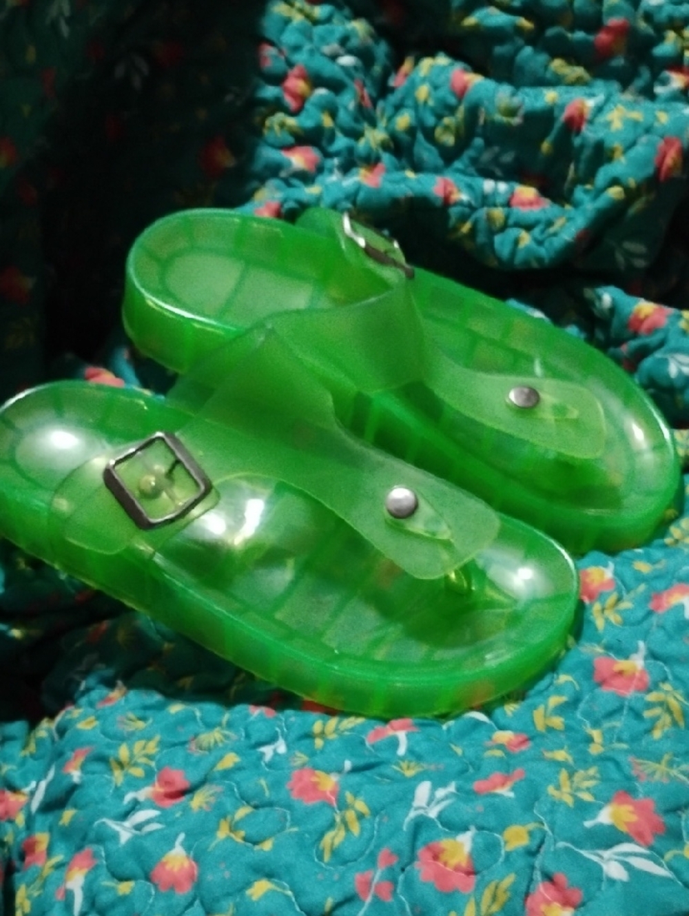 Green Jelly Slide Sandals - Women's Transparent Comfort Slides